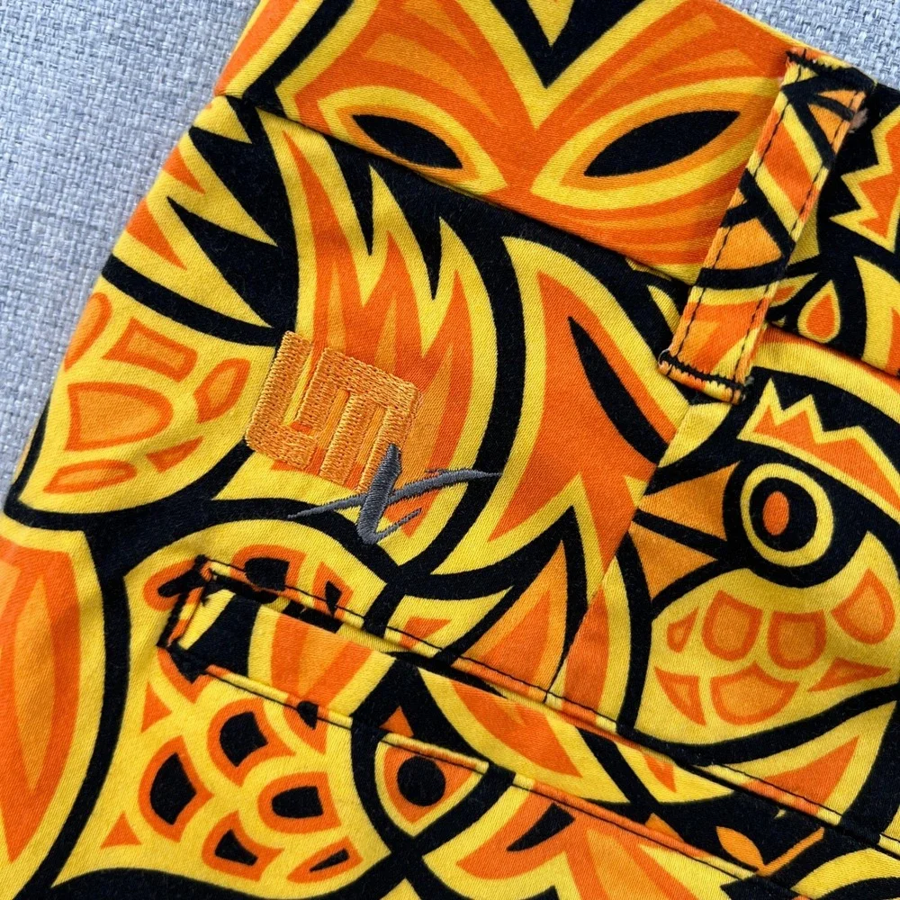 Loudmouth Fairway Chirp Golf Pants Men 32x32 Orange Yellow Abstract Floral Retro